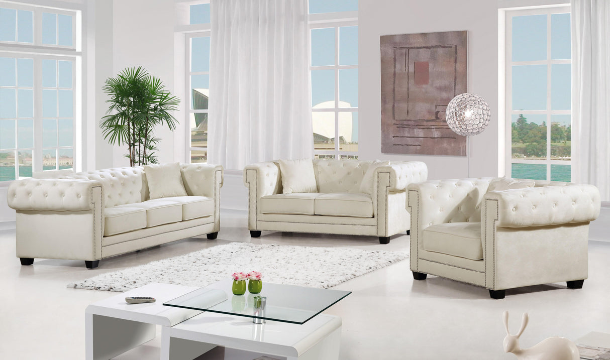 Bowery Cream Velvet Loveseat - galleria furniture outlet