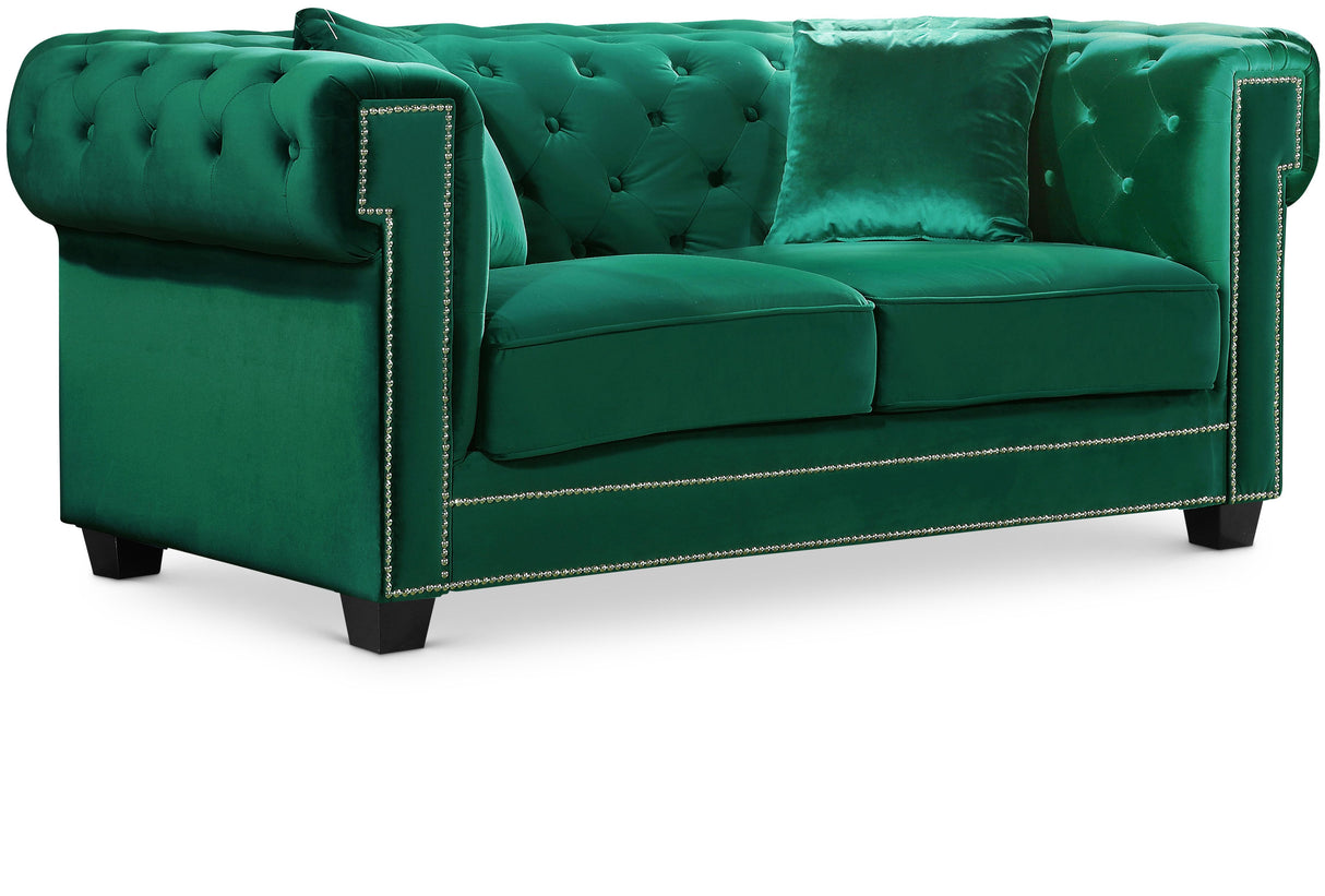 Bowery Green Velvet Loveseat - galleria furniture outlet