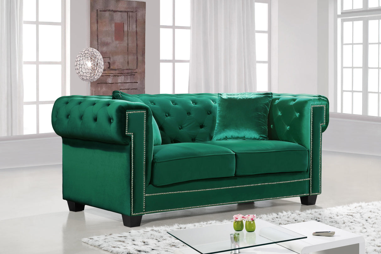Bowery Green Velvet Loveseat - galleria furniture outlet