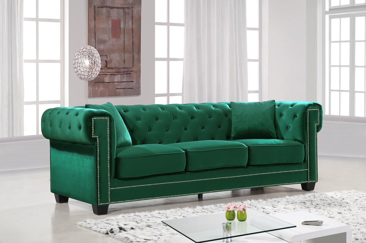 Bowery Green Velvet Sofa - galleria furniture outlet