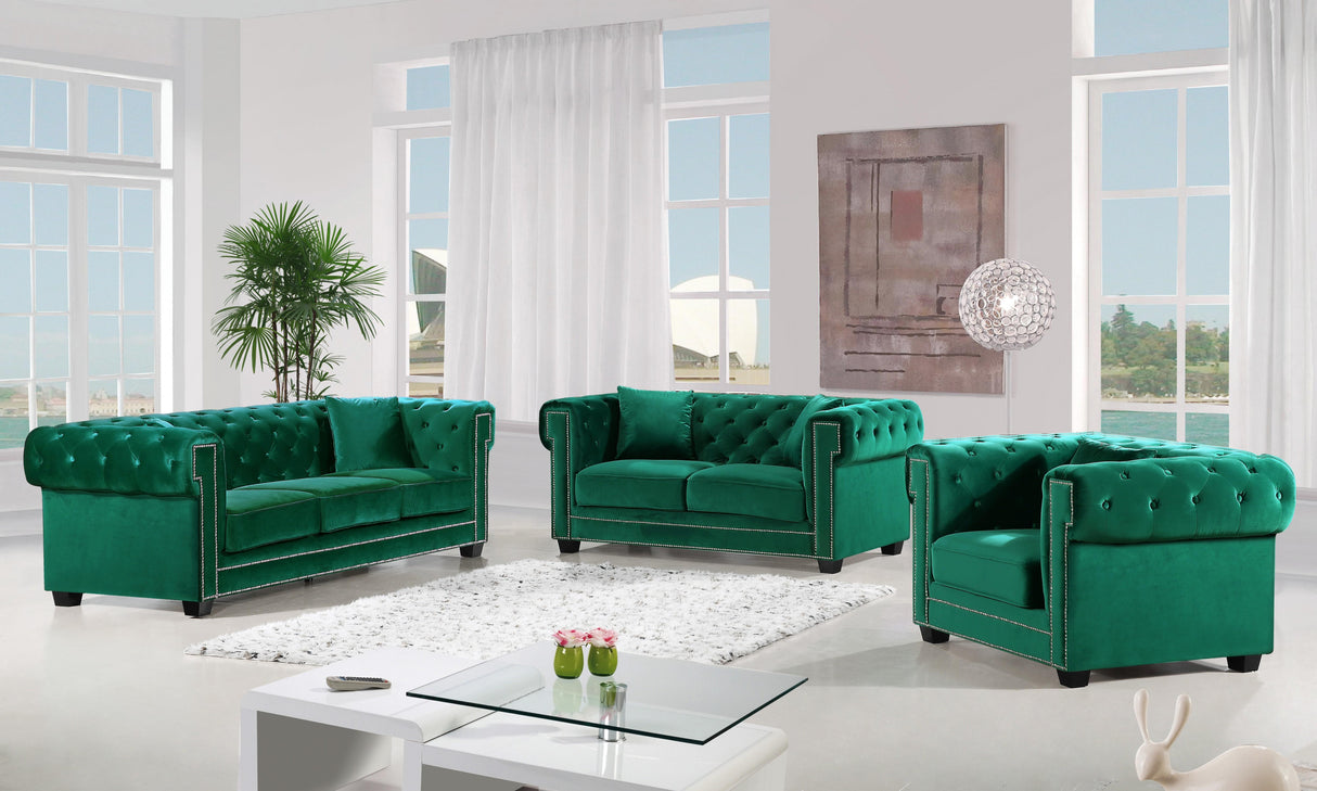 Bowery Green Velvet Loveseat - galleria furniture outlet
