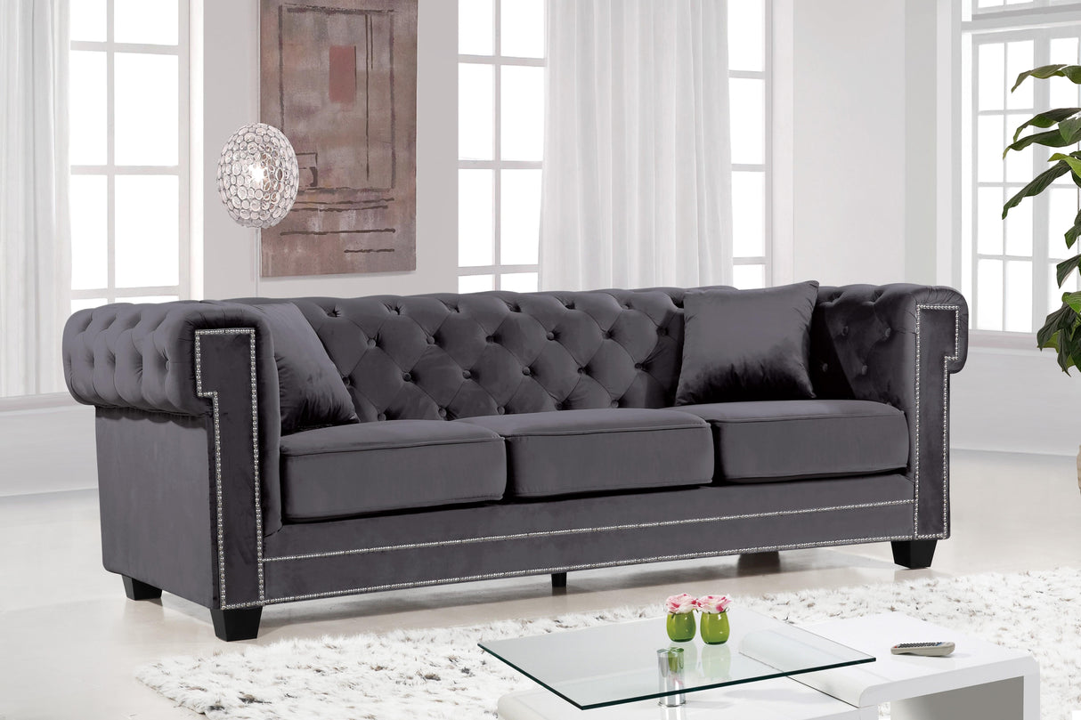 Bowery Grey Velvet Sofa - galleria furniture outlet
