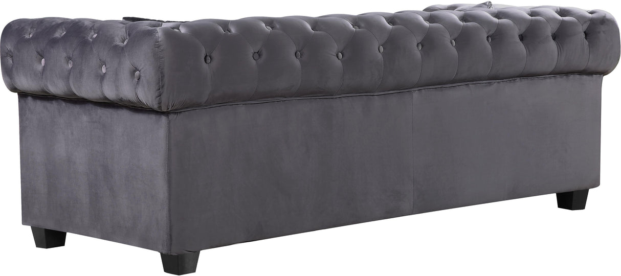Bowery Grey Velvet Sofa - galleria furniture outlet