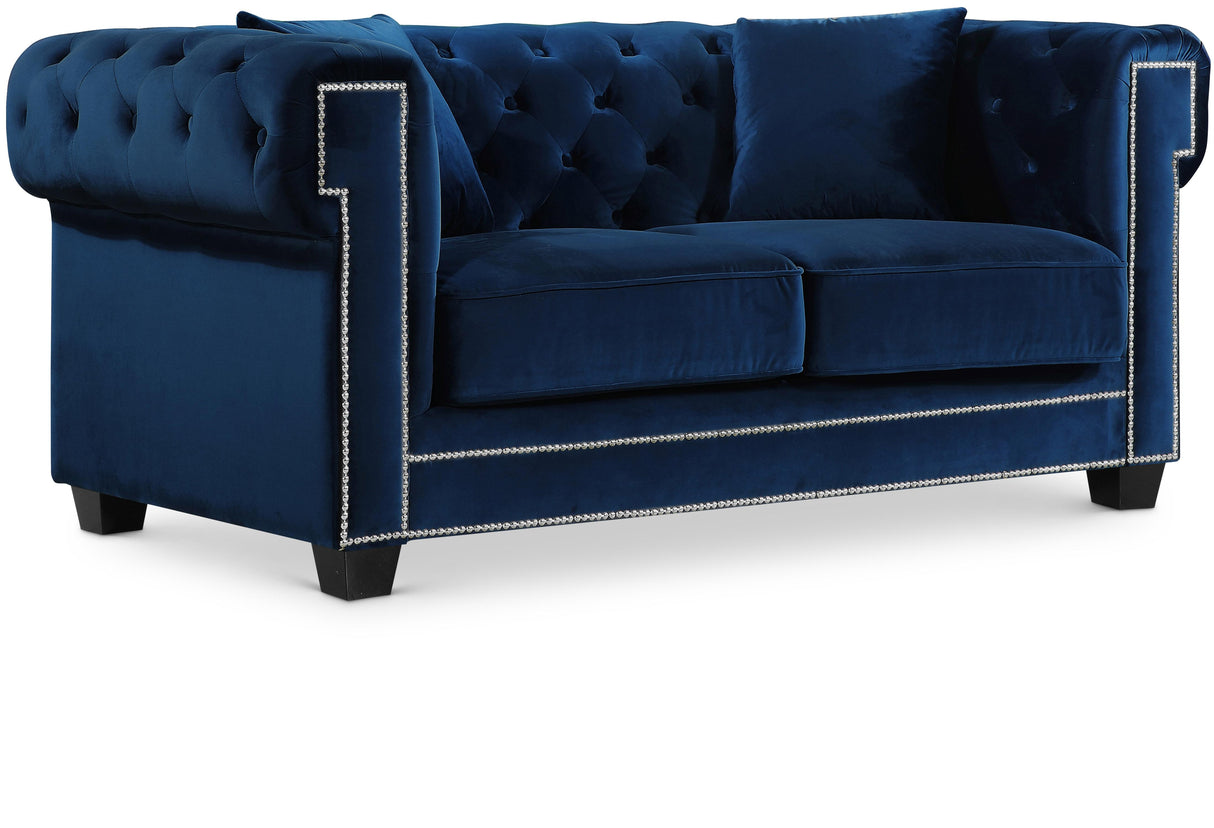 Bowery Navy Velvet Loveseat - galleria furniture outlet