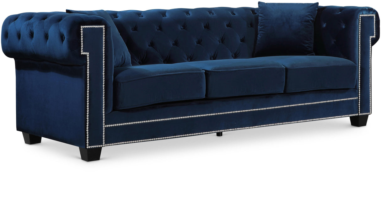 Bowery Navy Velvet Sofa - galleria furniture outlet