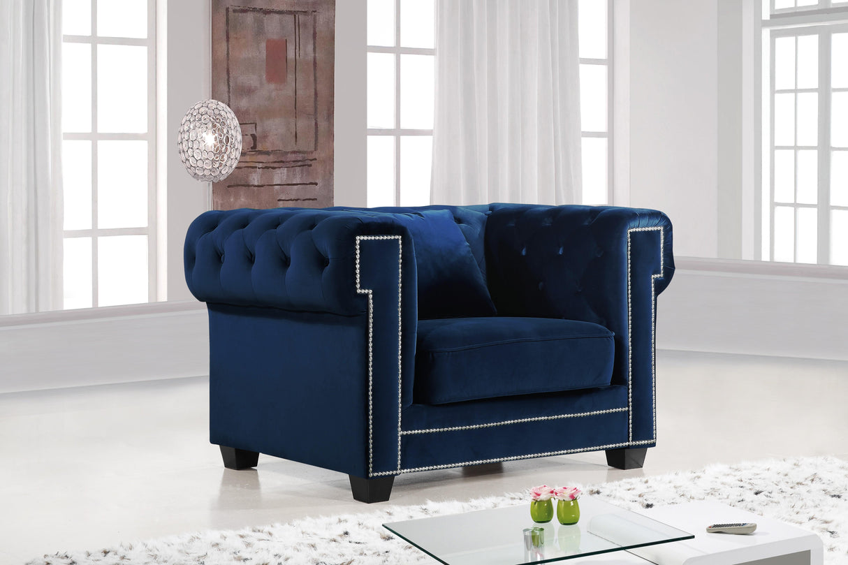 Bowery Navy Velvet Chair - galleria furniture outlet