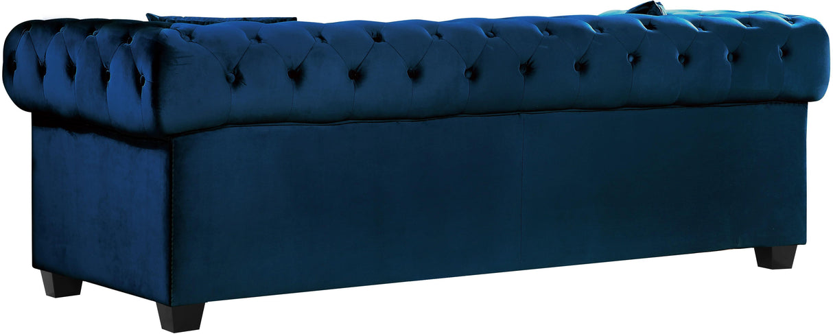 Bowery Navy Velvet Loveseat - galleria furniture outlet