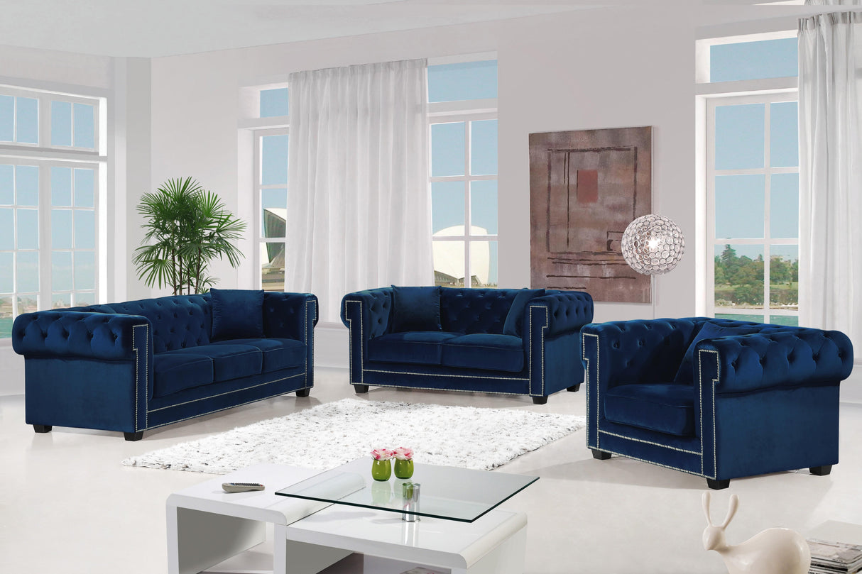 Bowery Navy Velvet Chair - galleria furniture outlet