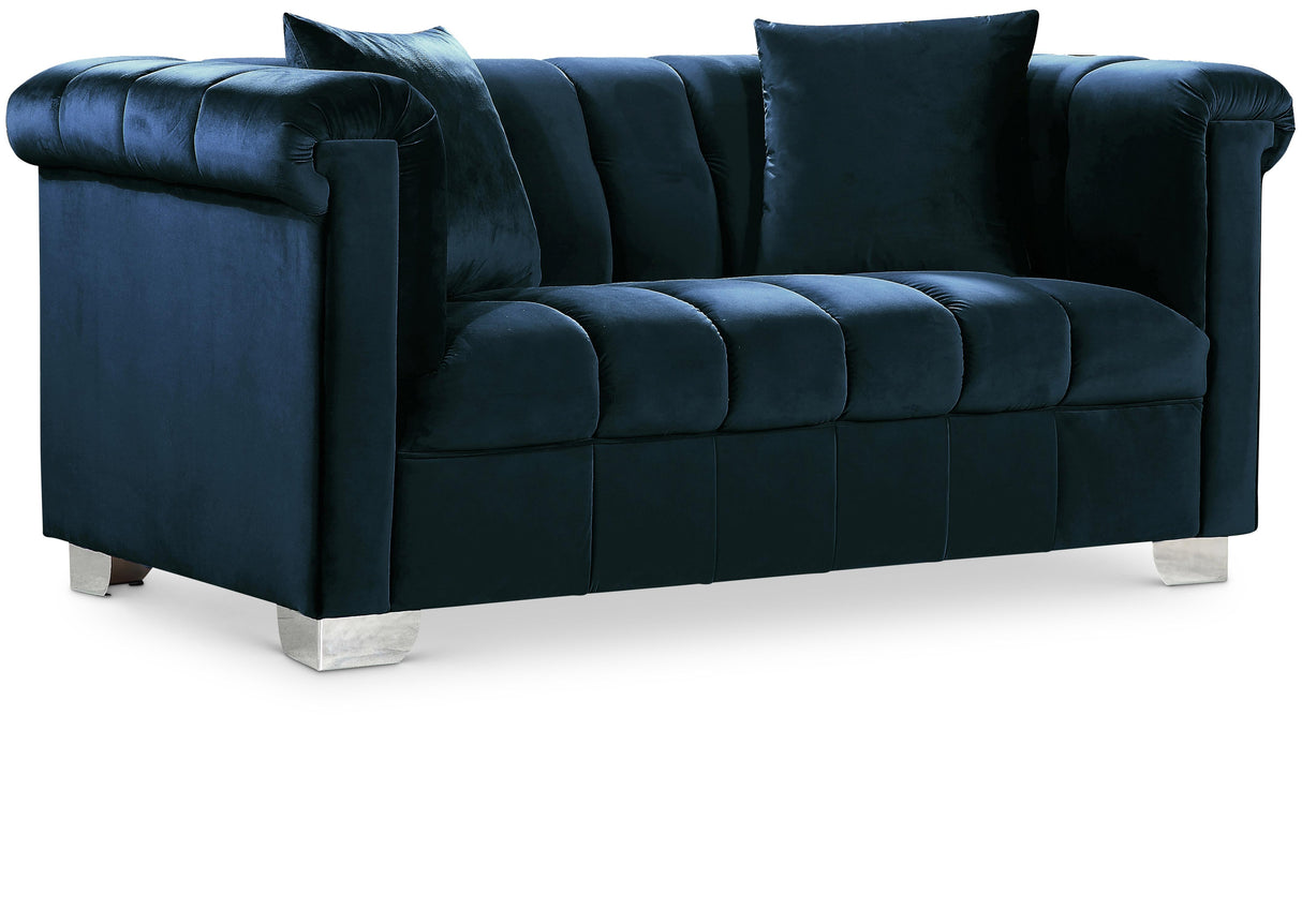 Kayla Navy Velvet Loveseat - galleria furniture outlet
