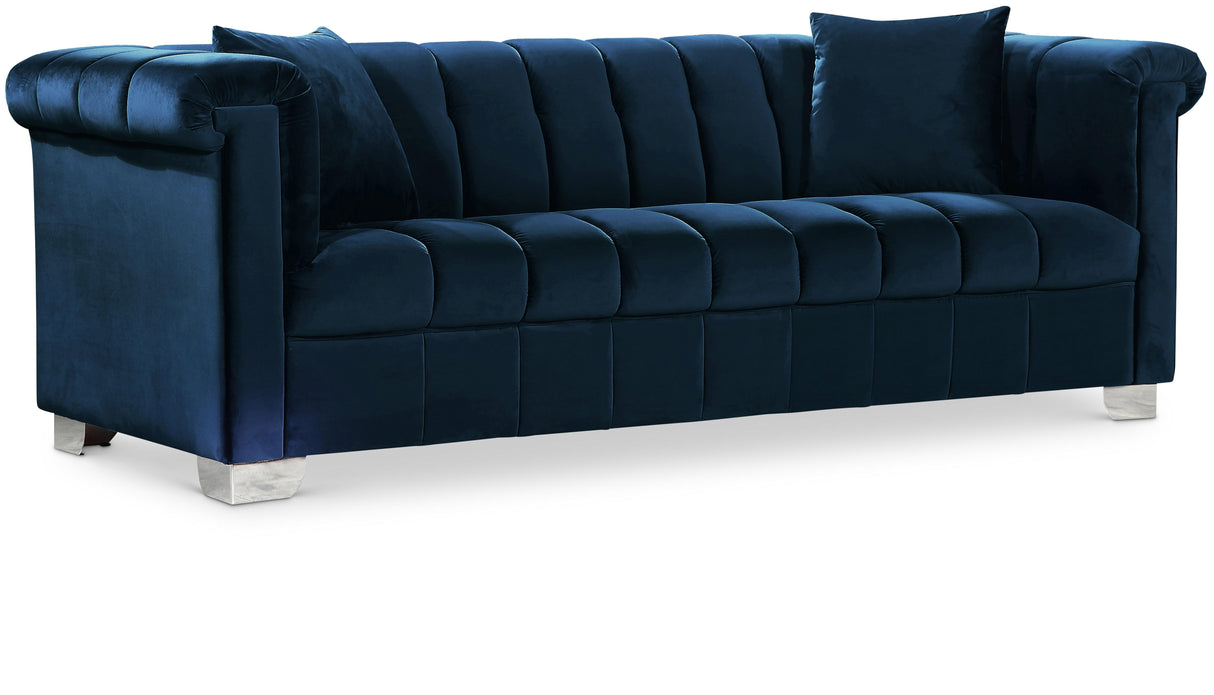 Kayla Navy Velvet Sofa - galleria furniture outlet