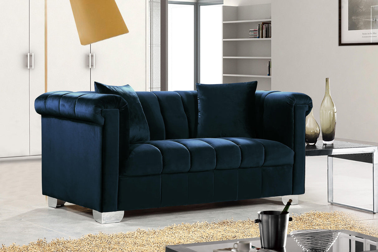 Kayla Navy Velvet Loveseat - galleria furniture outlet