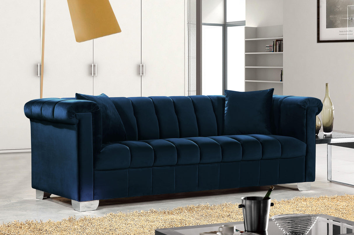 Kayla Navy Velvet Sofa - galleria furniture outlet