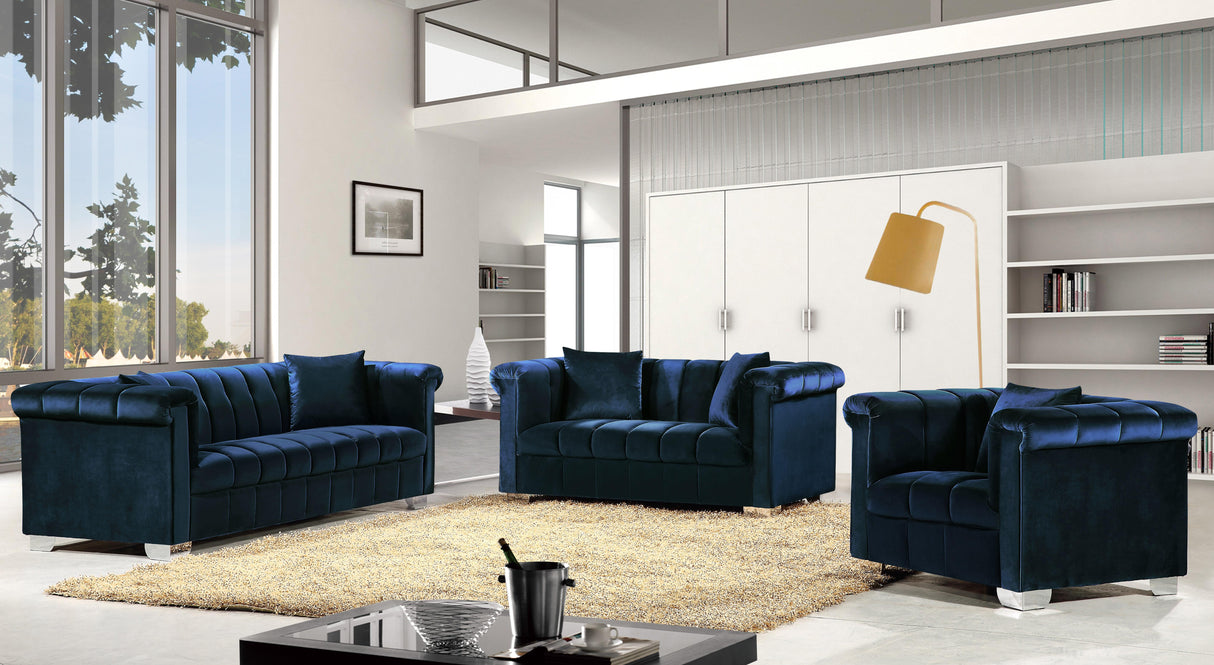 Kayla Navy Velvet Loveseat - galleria furniture outlet