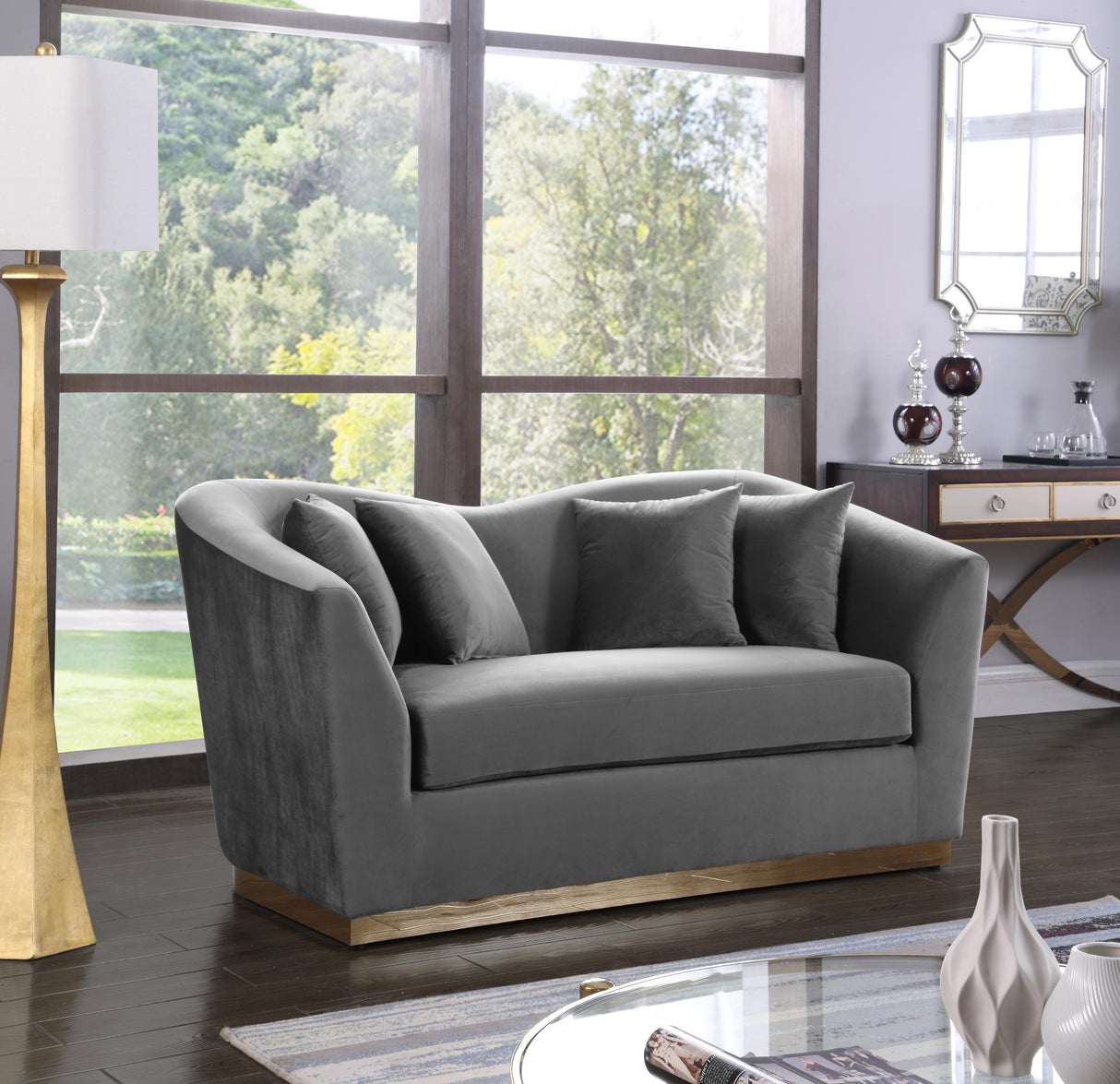 Arabella Grey Velvet Loveseat - galleria furniture outlet