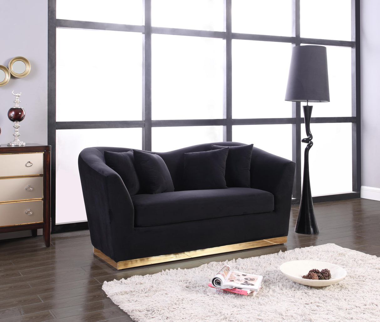 Arabella Black Velvet Loveseat - galleria furniture outlet