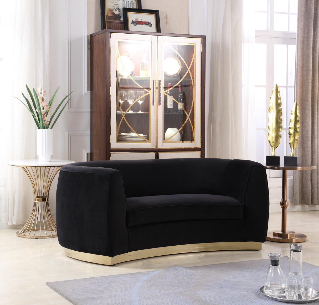 Julian Black Velvet Loveseat - galleria furniture outlet