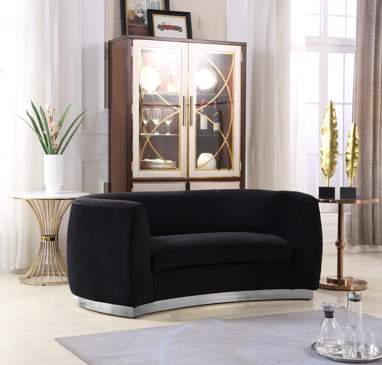 Julian Black Velvet Loveseat - galleria furniture outlet