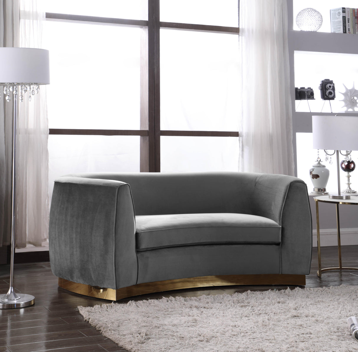 Julian Grey Velvet Loveseat - galleria furniture outlet