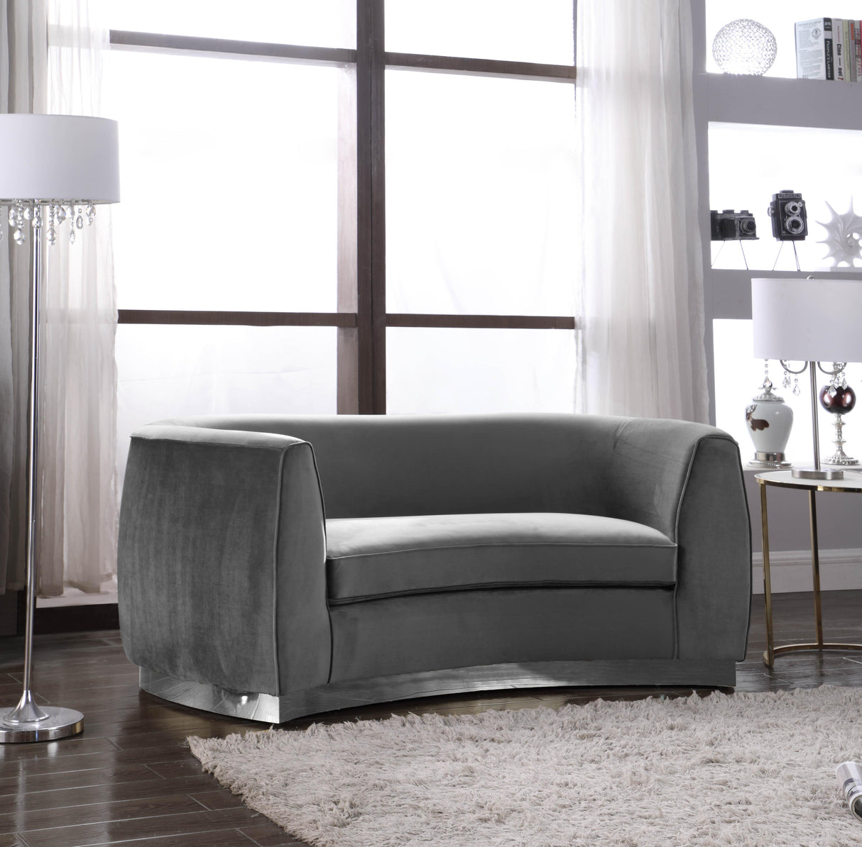 Julian Grey Velvet Loveseat - galleria furniture outlet