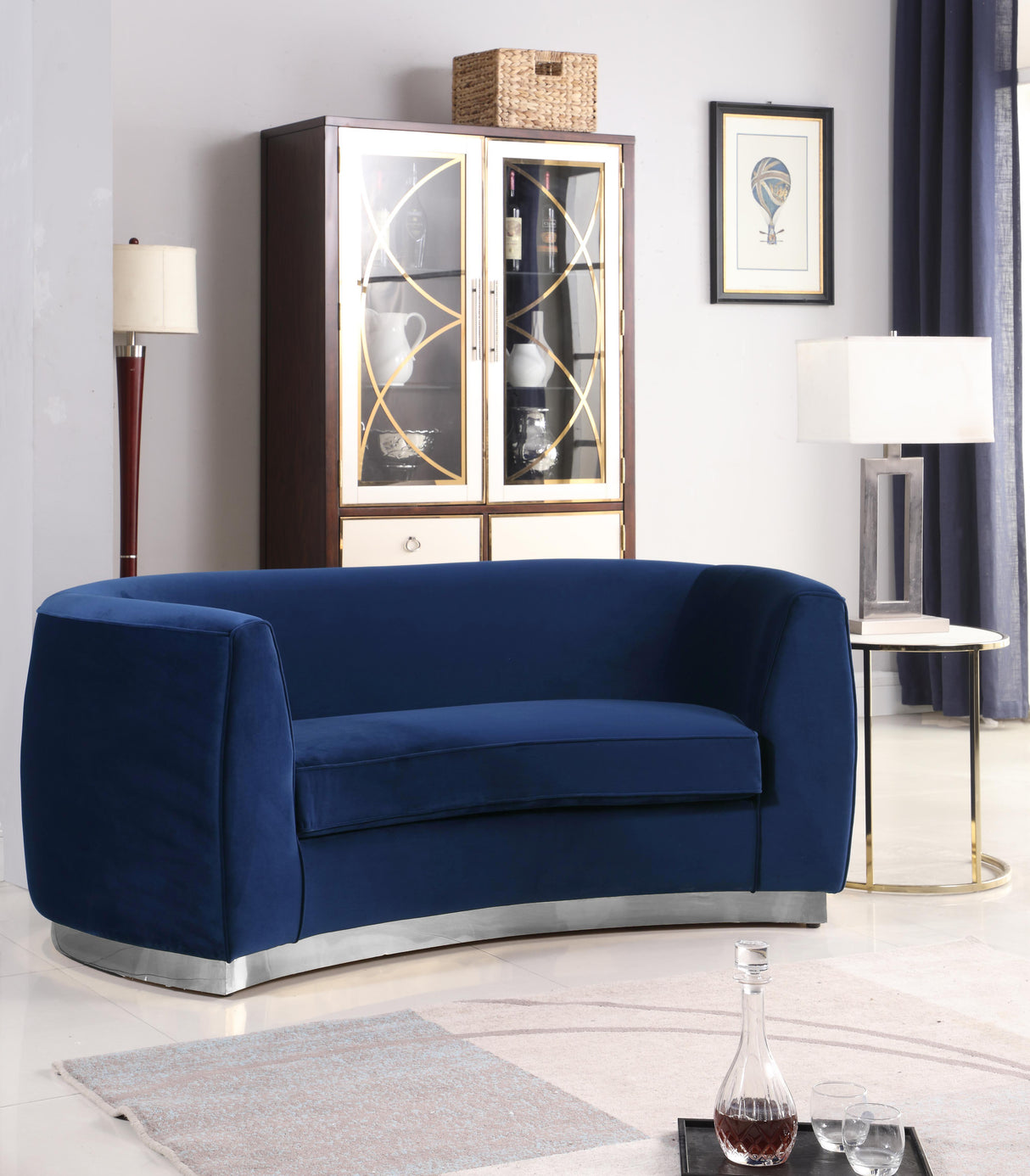 Julian Navy Velvet Loveseat - galleria furniture outlet