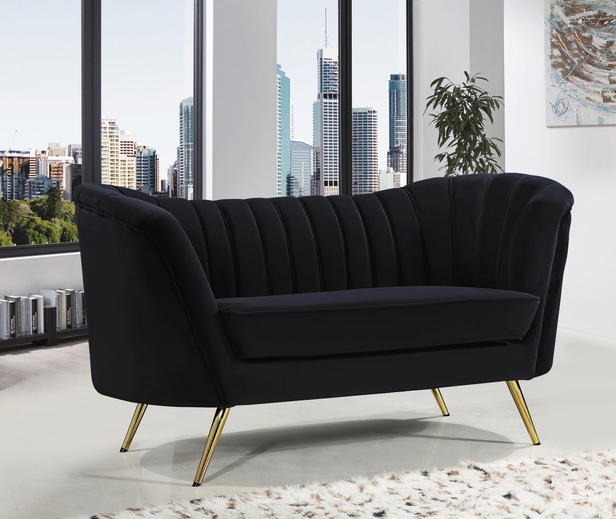 Margo Black Velvet Loveseat - galleria furniture outlet