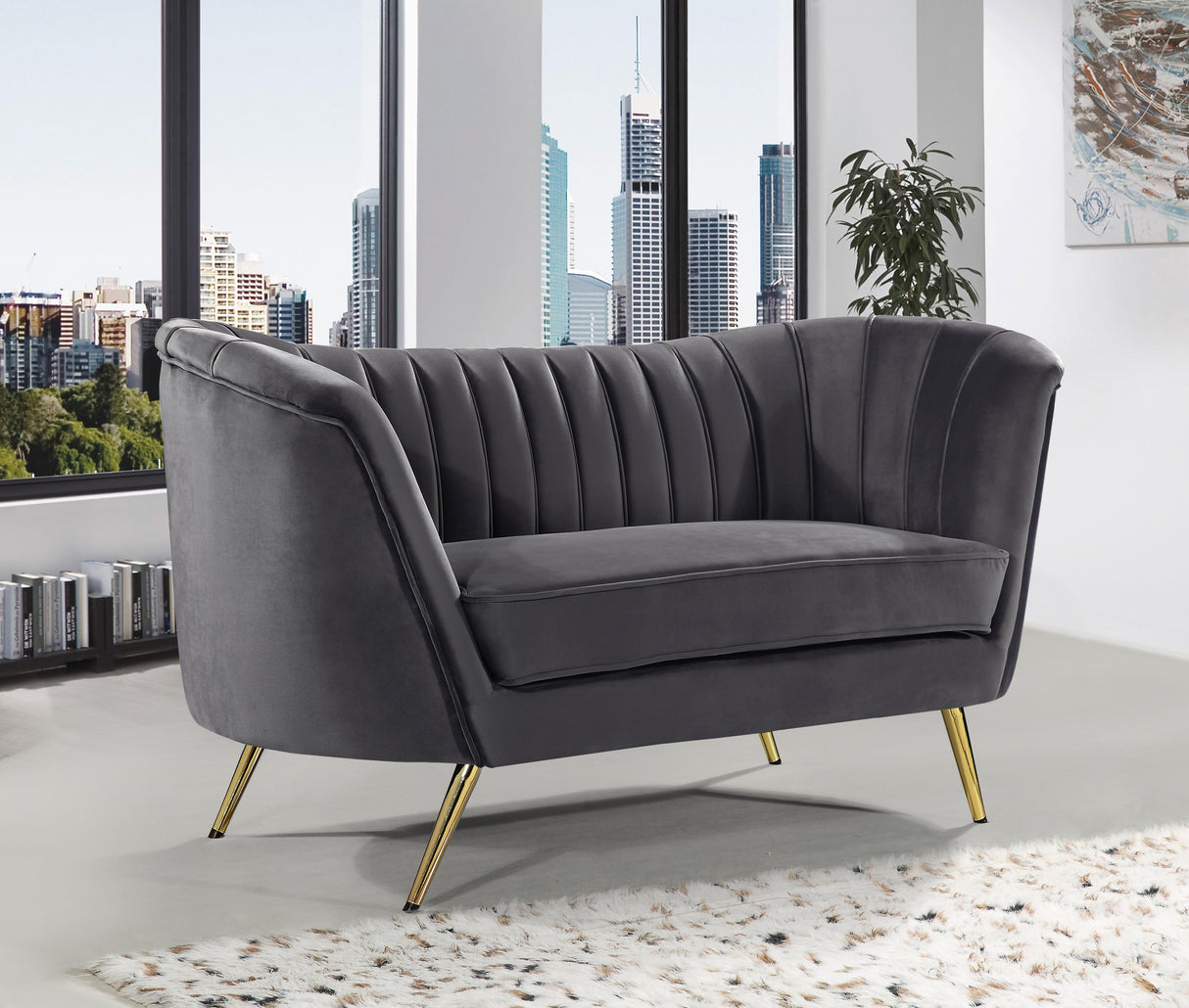 Margo Grey Velvet Loveseat - galleria furniture outlet