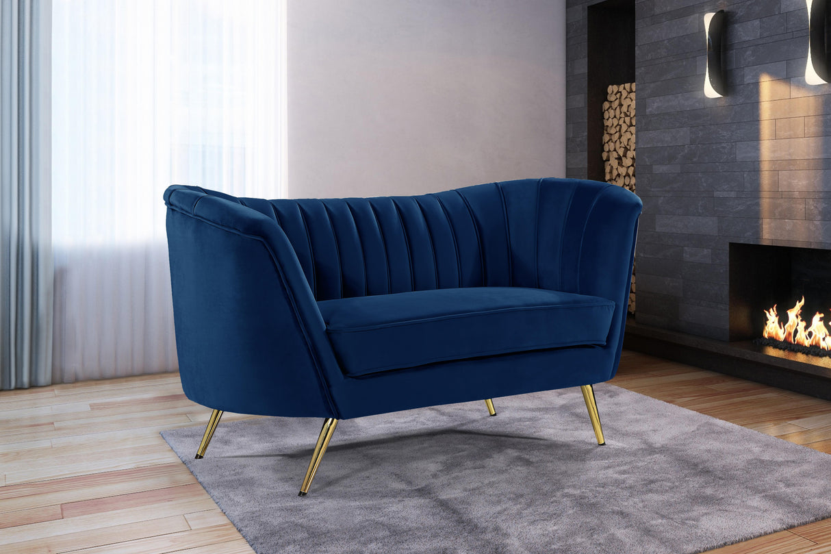 Margo Navy Velvet Loveseat - galleria furniture outlet