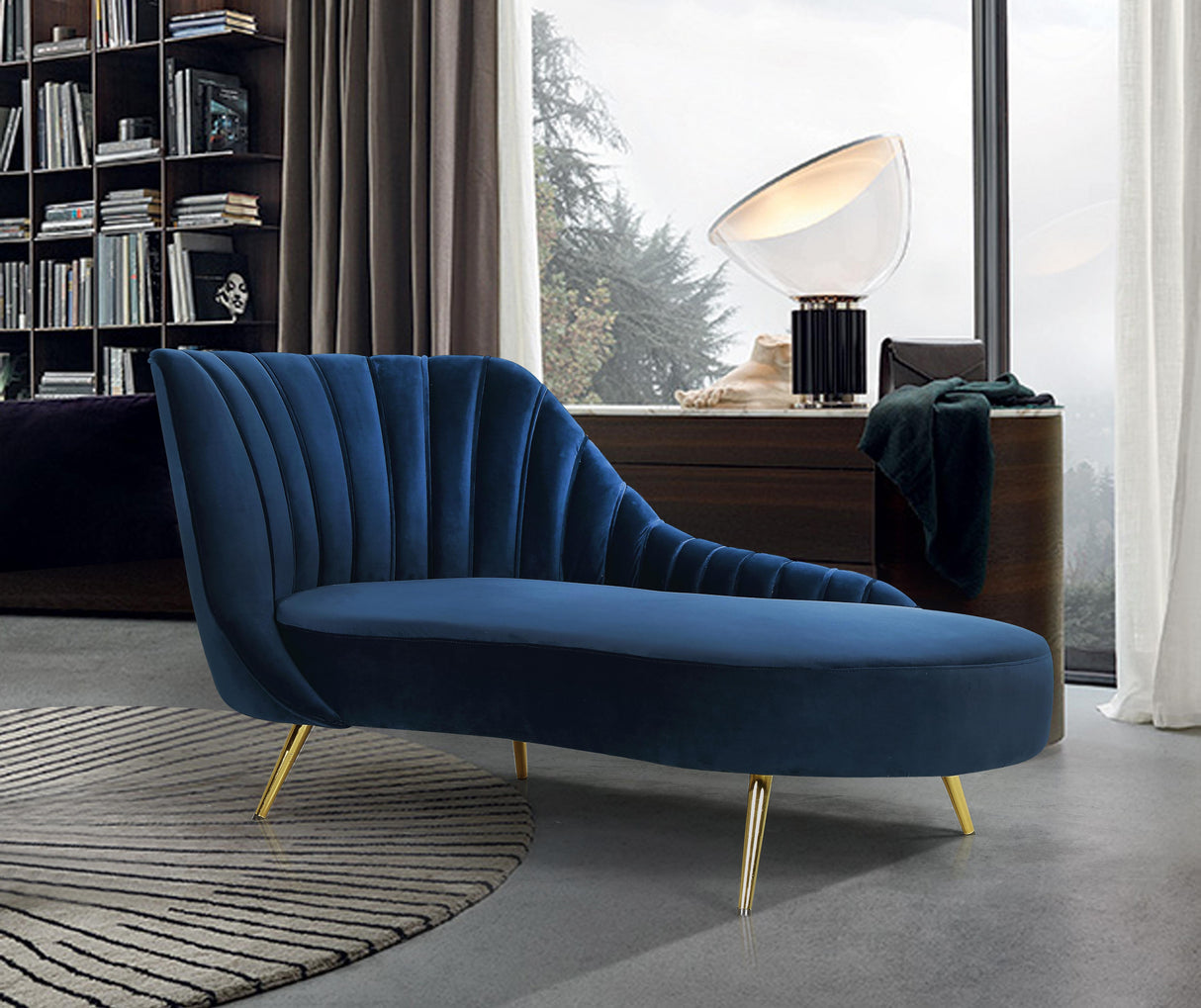 Margo Navy Velvet Chaise - galleria furniture outlet