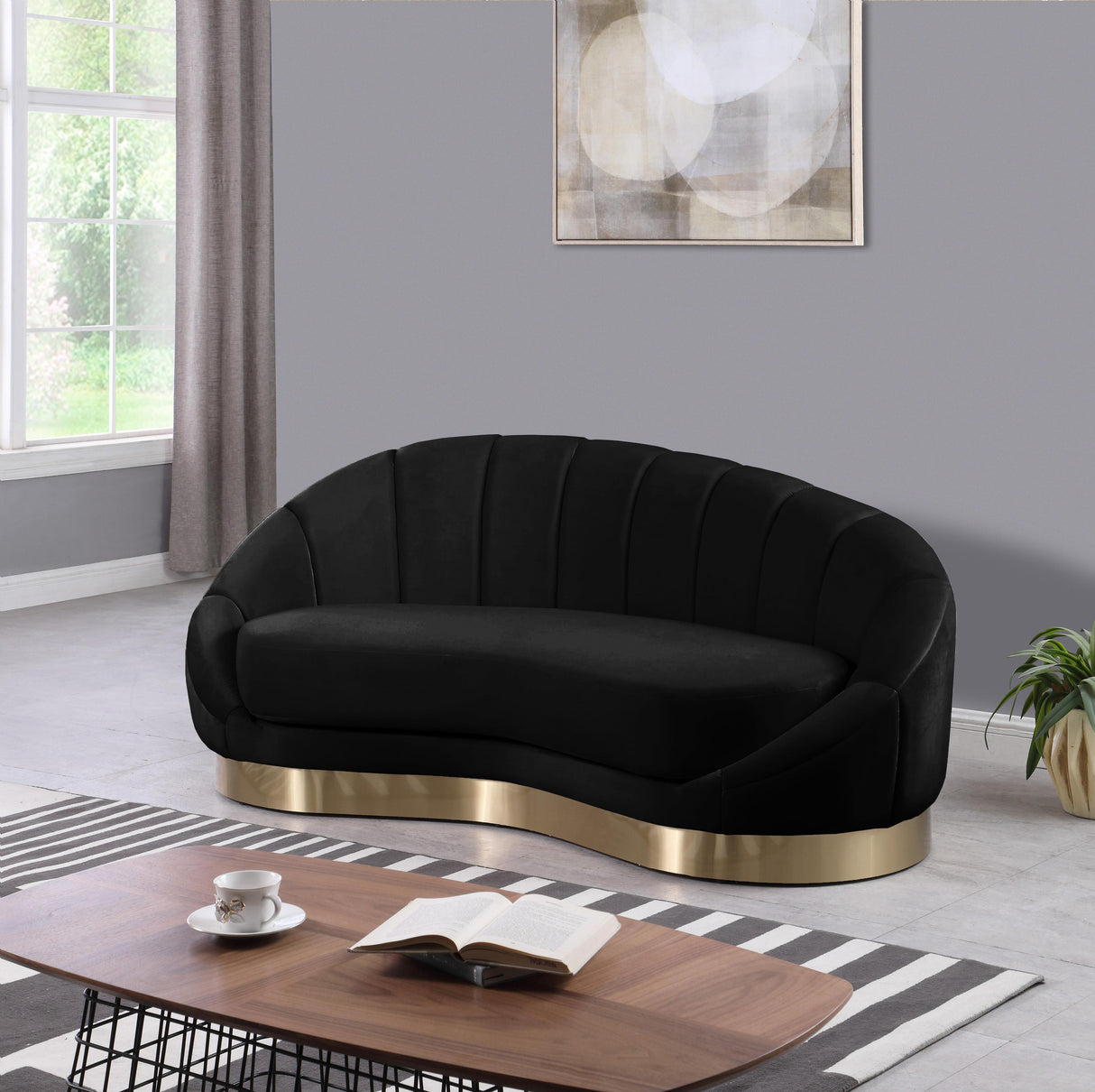 Shelly Black Velvet Chaise - galleria furniture outlet
