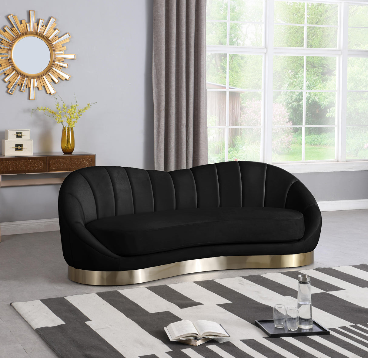 Shelly Black Velvet Sofa - galleria furniture outlet