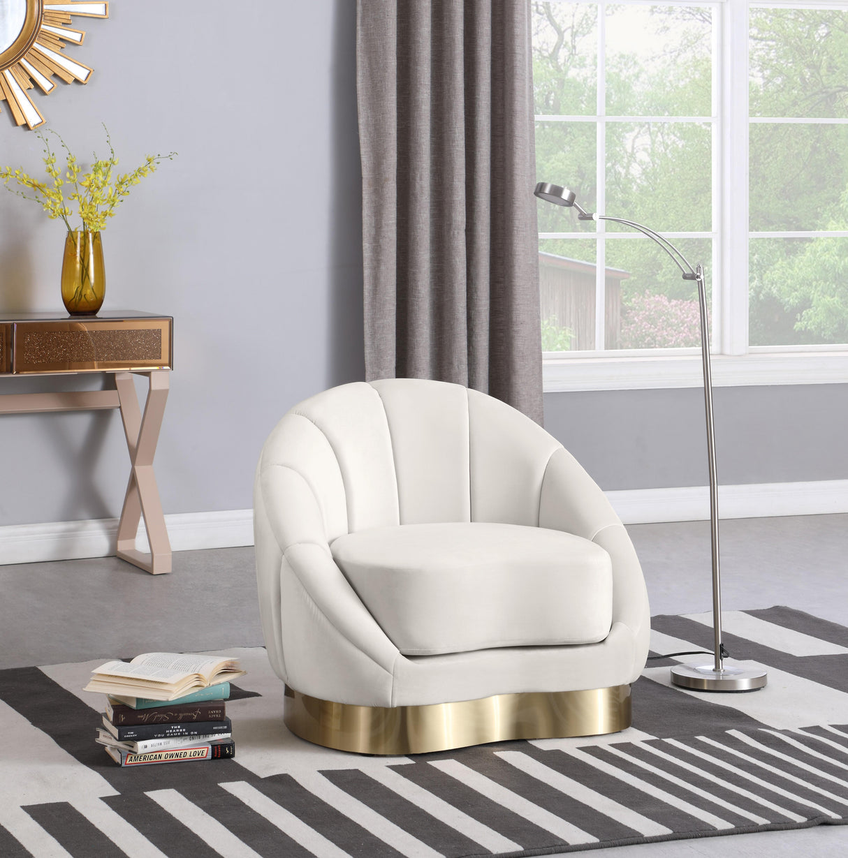 Shelly Cream Velvet Chair - galleria furniture outlet