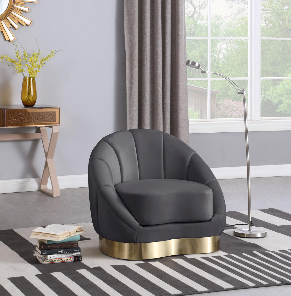 Shelly Grey Velvet Chair - galleria furniture outlet