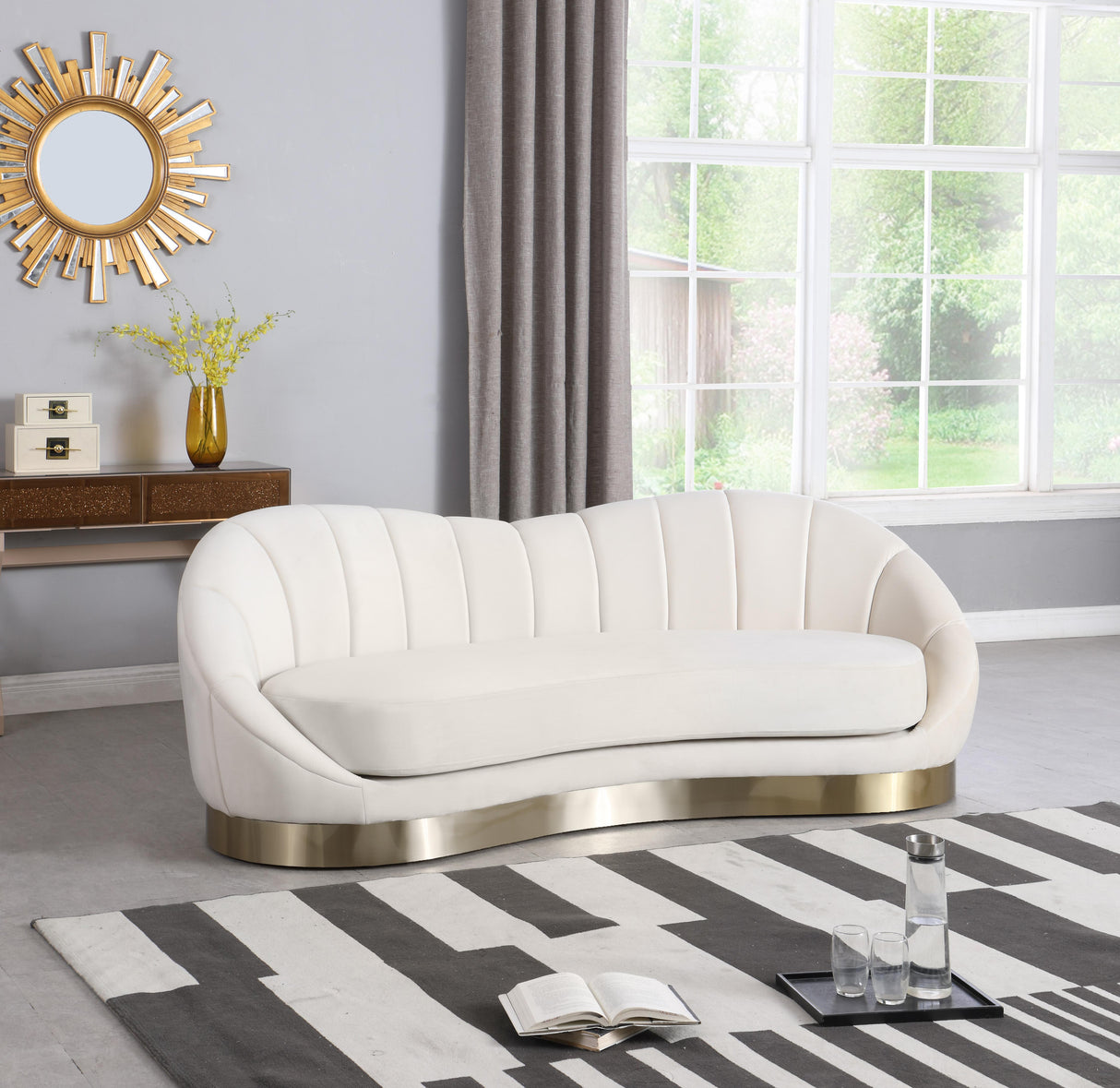 Shelly Cream Velvet Sofa - galleria furniture outlet
