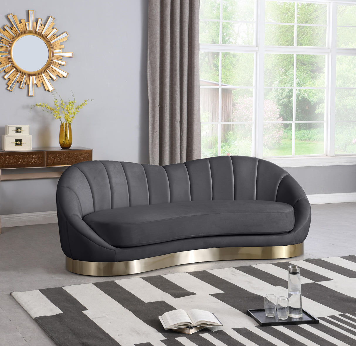 Shelly Grey Velvet Sofa - galleria furniture outlet