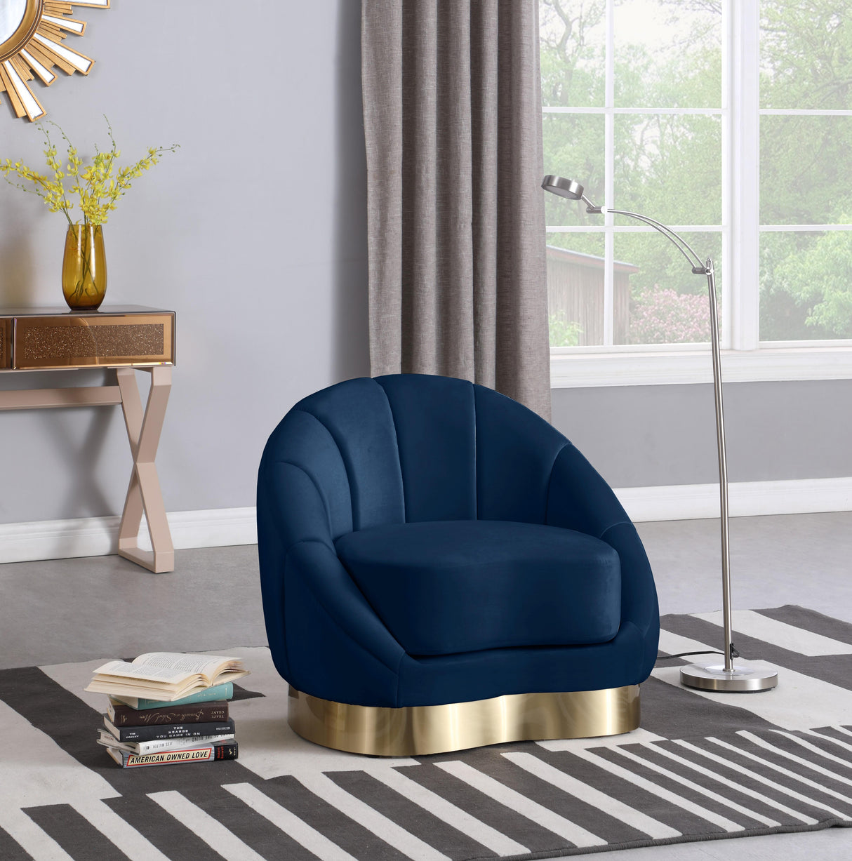 Shelly Navy Velvet Chair - galleria furniture outlet