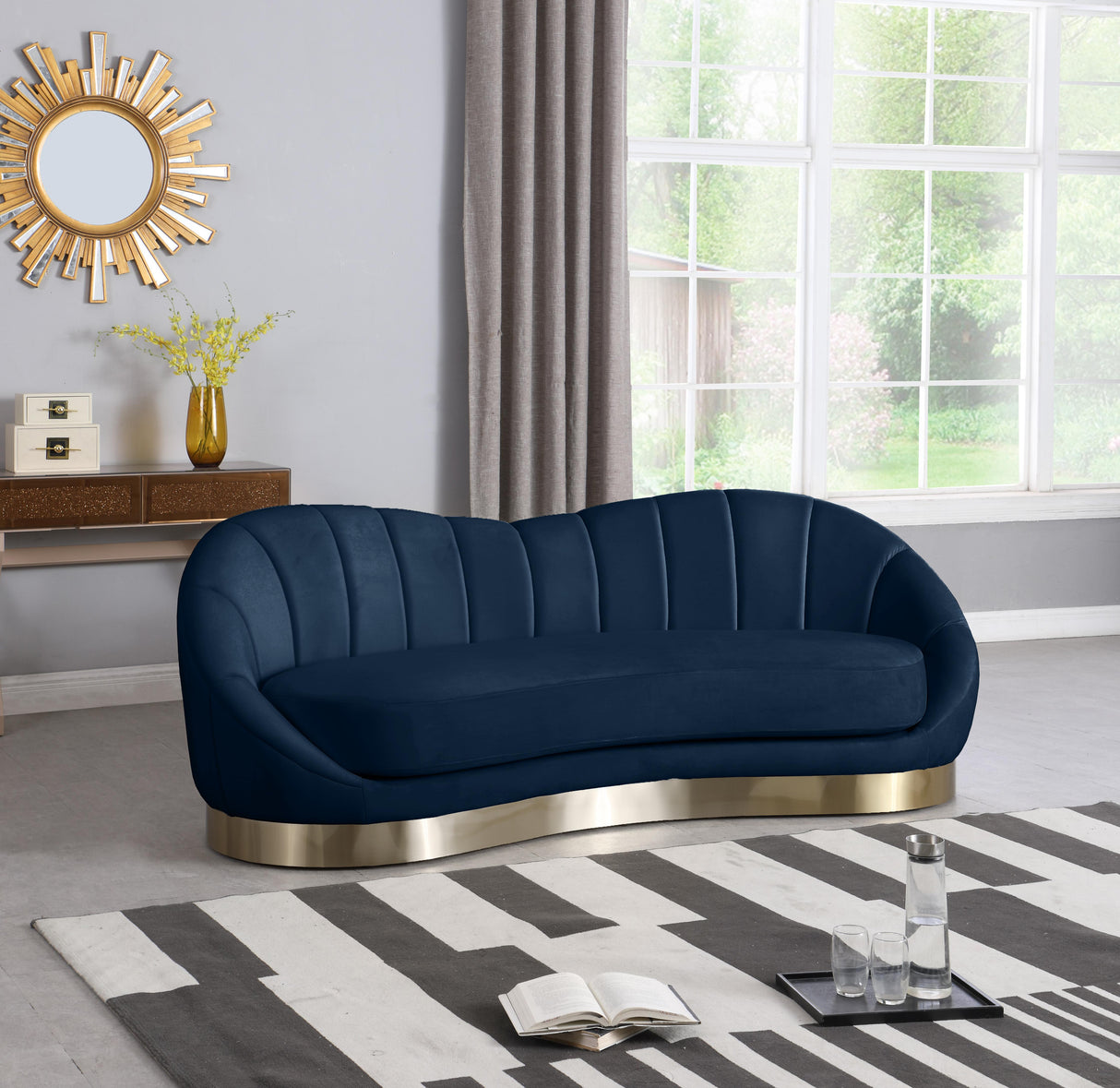Shelly Navy Velvet Sofa - galleria furniture outlet