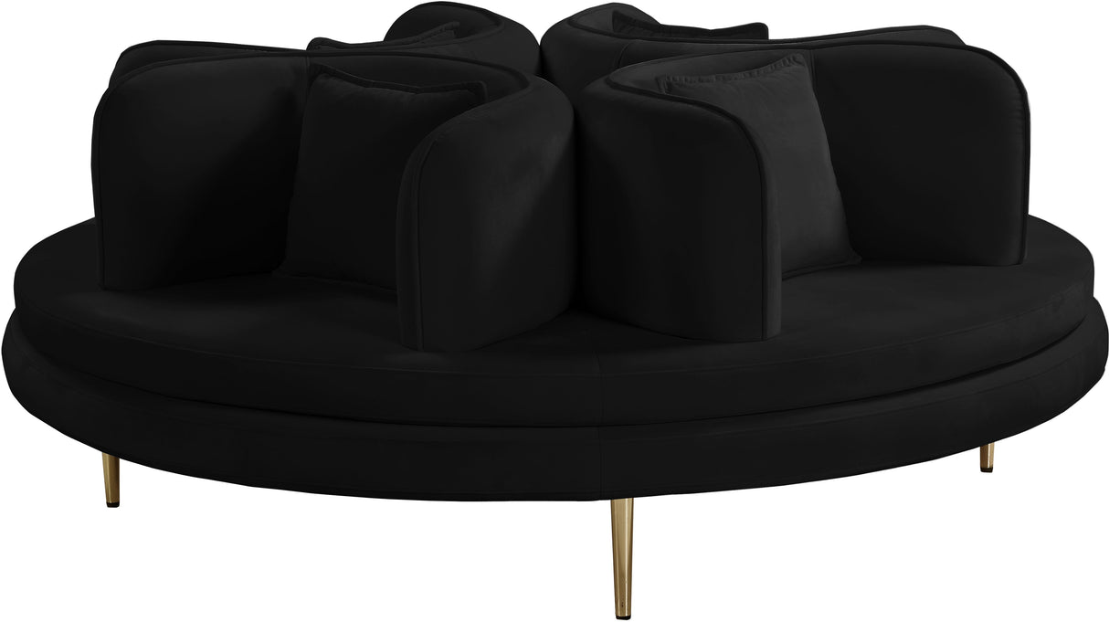 Circlet Black Velvet Round Sofa Settee - galleria furniture outlet