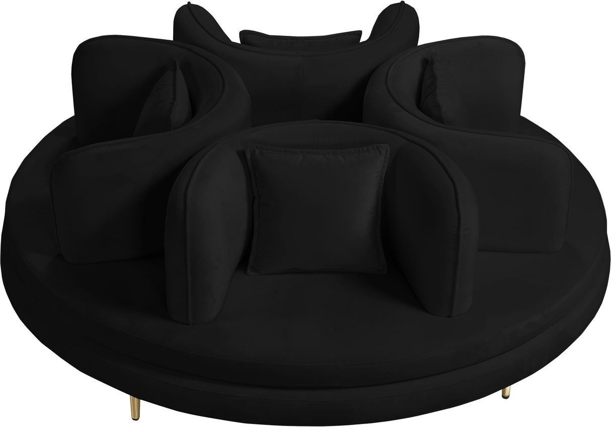 Circlet Black Velvet Round Sofa Settee - galleria furniture outlet
