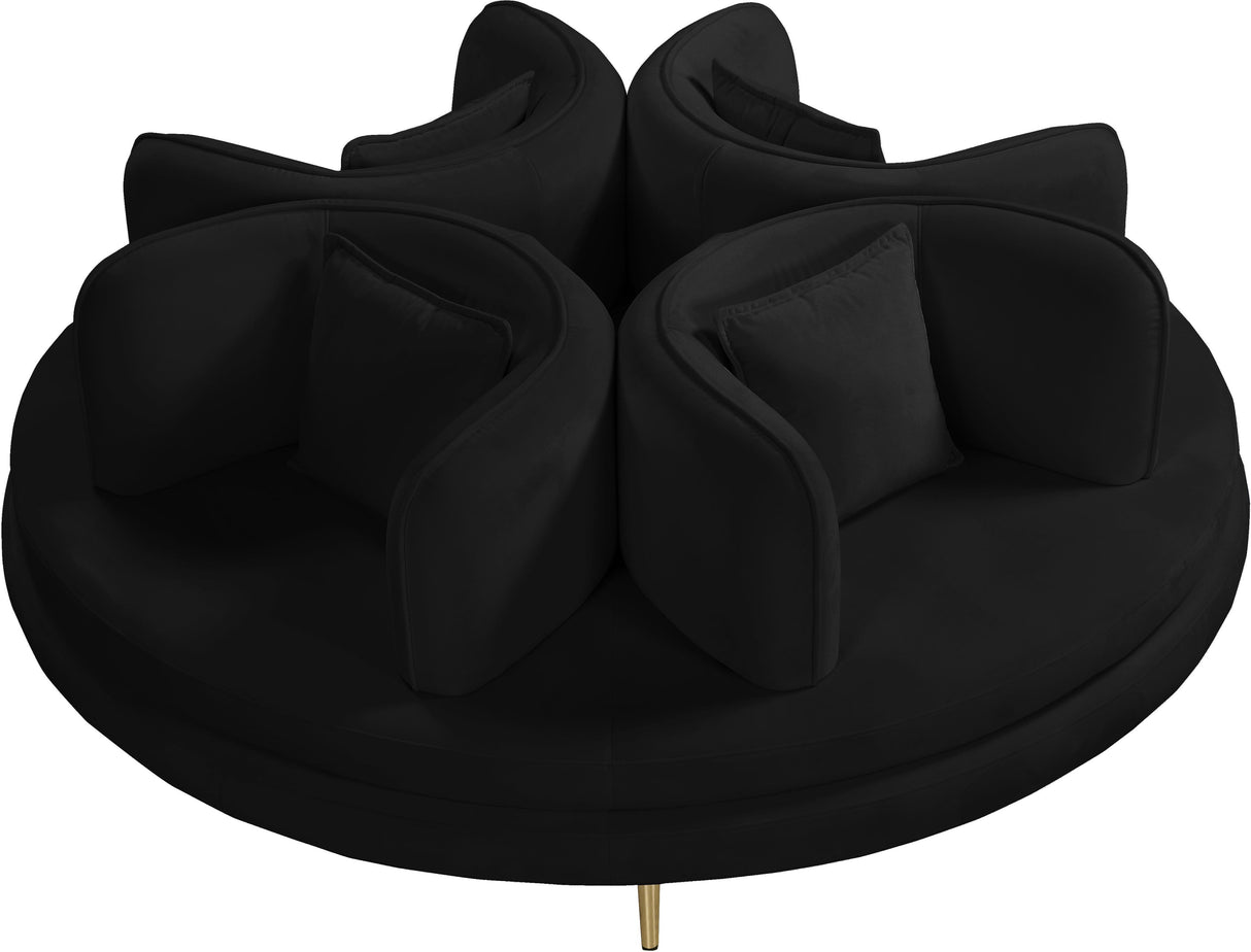 Circlet Black Velvet Round Sofa Settee - galleria furniture outlet