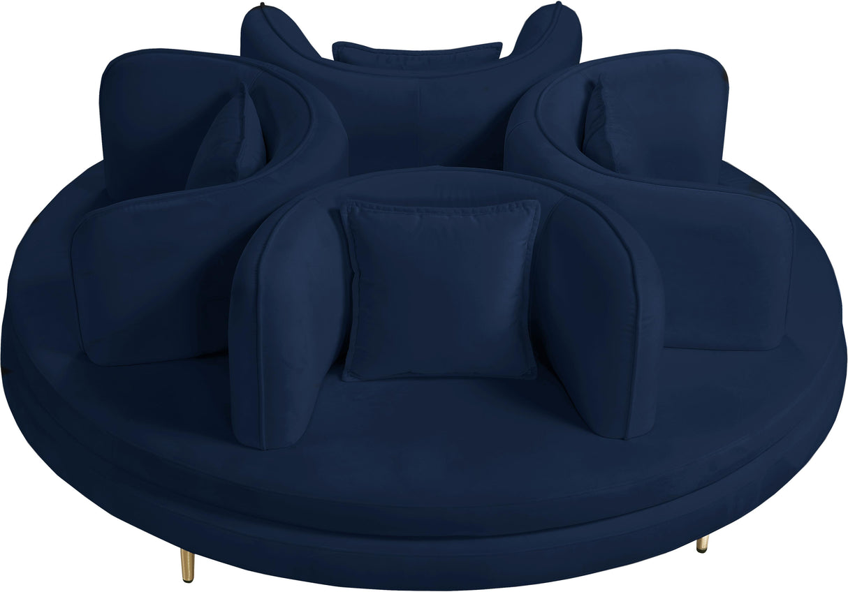 Circlet Navy Velvet Round Sofa Settee - galleria furniture outlet