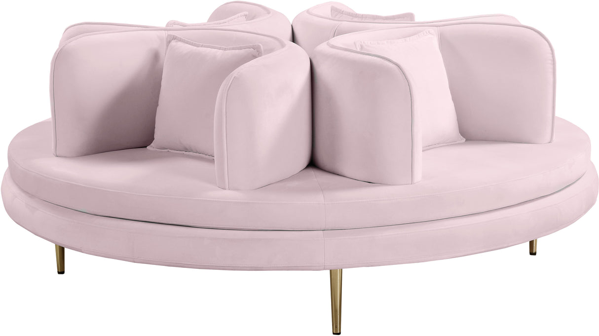 Circlet PInk Velvet Round Sofa Settee - galleria furniture outlet