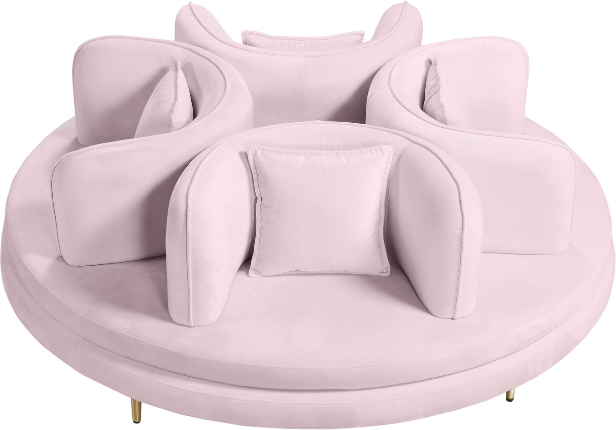 Circlet PInk Velvet Round Sofa Settee - galleria furniture outlet