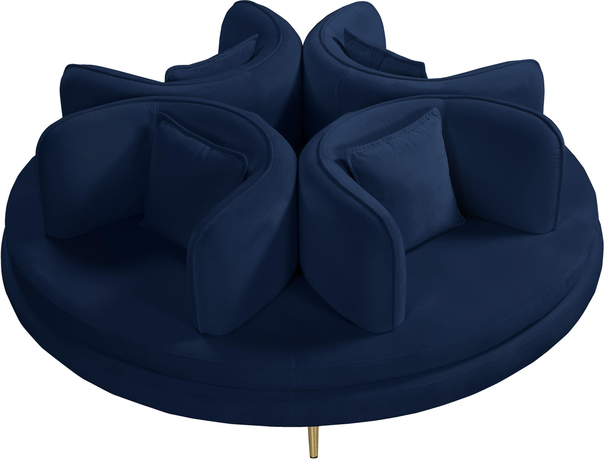 Circlet Navy Velvet Round Sofa Settee - galleria furniture outlet