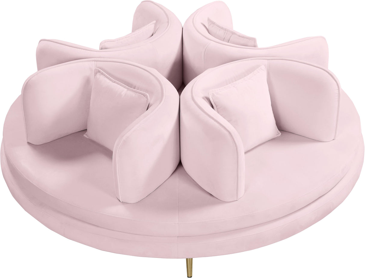 Circlet PInk Velvet Round Sofa Settee - galleria furniture outlet