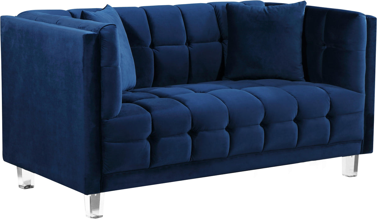 Mariel Navy Velvet Loveseat - galleria furniture outlet