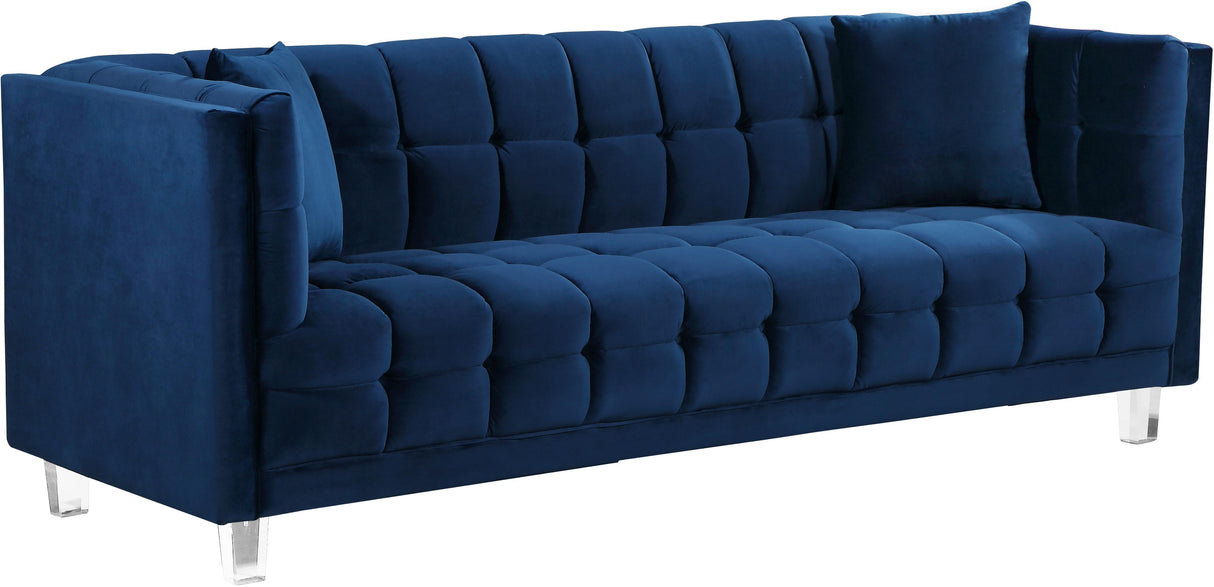 Mariel Navy Velvet Sofa - galleria furniture outlet