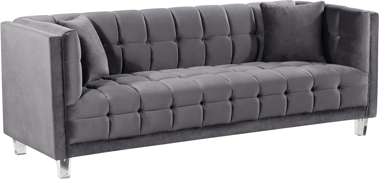 Mariel Grey Velvet Sofa - galleria furniture outlet