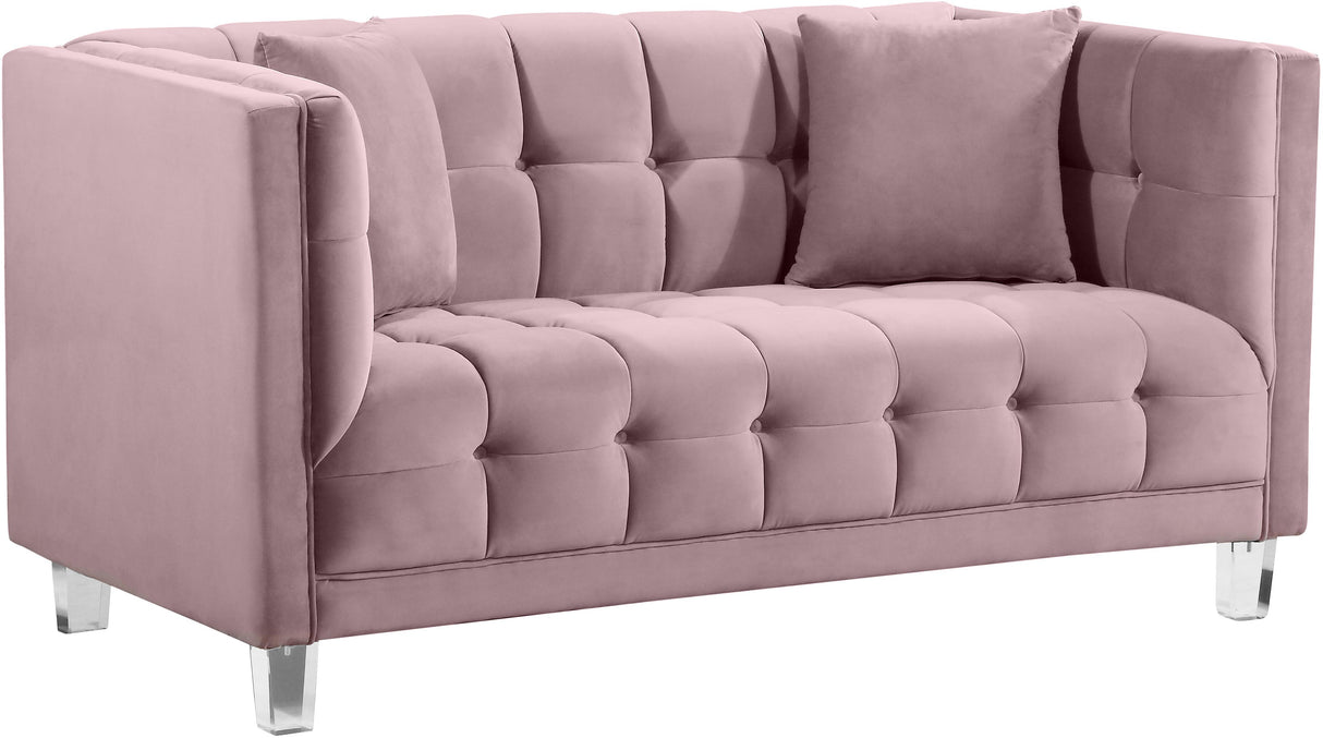 Mariel Pink Velvet Loveseat - galleria furniture outlet