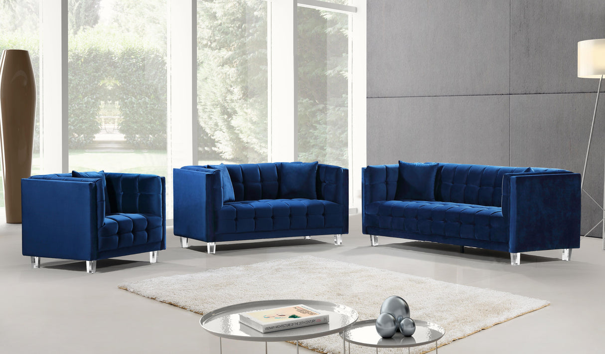 Mariel Navy Velvet Sofa - galleria furniture outlet