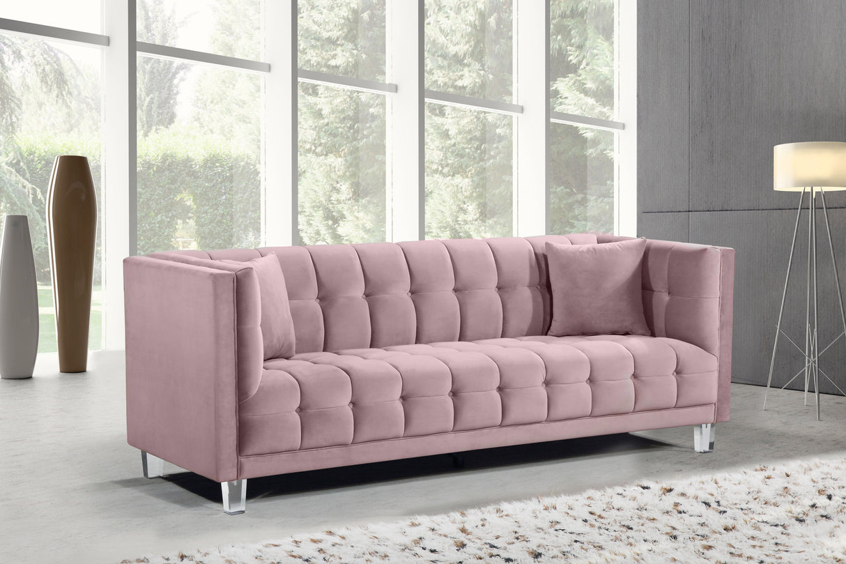 Mariel Pink Velvet Sofa - galleria furniture outlet